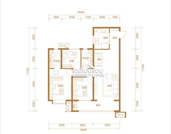 124㎡  三室兩廳兩衛(wèi)