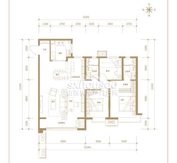 三室兩廳兩衛(wèi) 142㎡