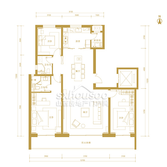 三室两厅两卫  建面约170㎡